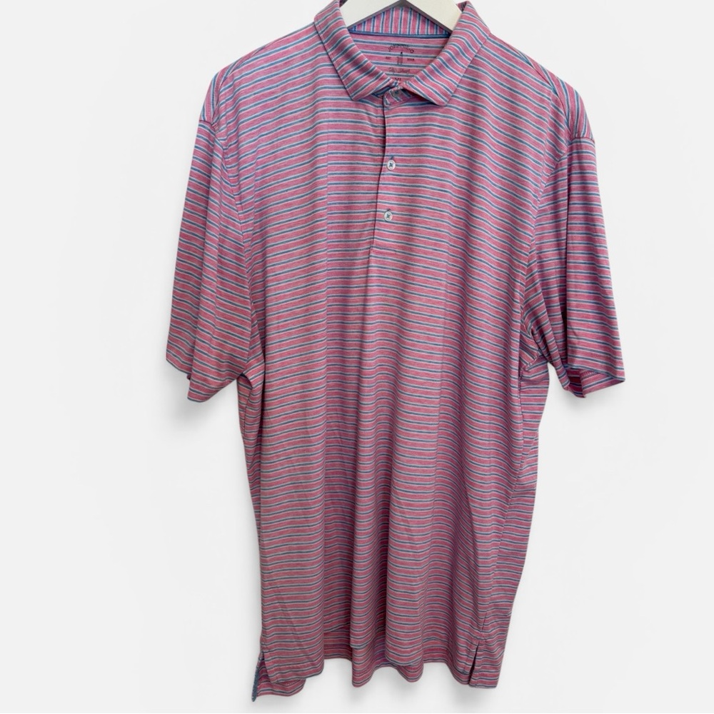 Johnnie-O Men's Carlos Top Shelf Striped Polo Shirt - Pink and Blue sz XL